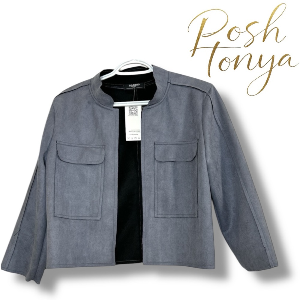 NEW Deconstructed Gray Cropped Utility Jacket Size S Office Work Career